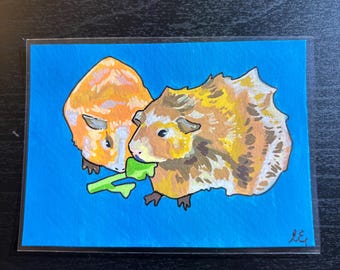 Abyssinian Guinea Pig -  Artist Trading Card ORIGINAL (1/1) - Alphabetical Animal Series - EastridgeStudios