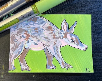 Aardvark -  Artist Trading Card ORIGINAL (1/1) - Alphabetical Animal Series - OilsByEast