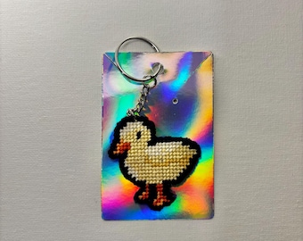 Duck Keychain - Handmade Cross Stitched Product - OilsByEast