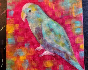 Parakeet - Original Acrylic Painting (5 x 7 inches) - EastridgeStudios