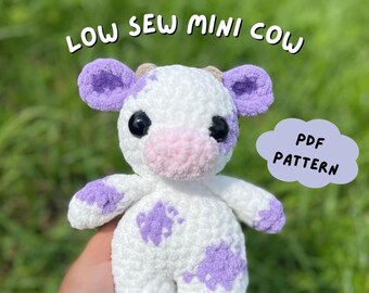 Low Sew Mini Cow Crochet Pattern PDF download beginner friendly amigurumi cow crochet pattern