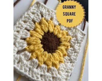 Sunflower granny square crochet pattern digital PDF with a Step by step tutorial Beginner Friendly Easy crochet pattern with picture guides