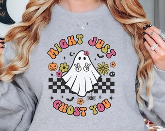 Retro Halloween Sweatshirt, Ghostly Crewneck, Trendy Spooky Crewneck, Ghost Shirt, Retro Halloween, Checkerboard Shirt, Ghost You, Groovy