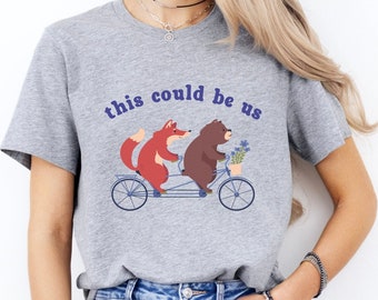 Funny Summer Crewneck Shirt for Couples, Dating Couples Crewneck, His and Hers Animal T-Shirt, Couples Things, Attached Couples, Fox Bear