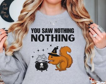 Funny Halloween Sweatshirt, Halloween Crewneck, Colorful Halloween Sweatshirt, Squirrel Lover, Cauldron Gift, Animal Witch, Witch Sweatshirt