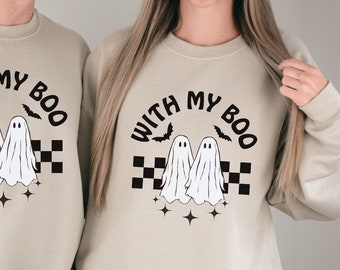 Couples Matching Sweatshirts, With My Boo Halloween Shirt, Ghost Sweatshirt, Lookalike Gift, Sweaters For Couples, His and Hers Gift