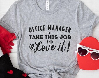 Office Manager Crewneck T-Shirt for Valentines Day, Vday-Gift for Office Management Boss, Hearts Job Happiness Shirt for Administrative Gift