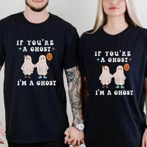 Matching Couples Shirts for Halloween, Halloween Crewneck T-Shirt for Dating Couple, Ghostly Couples Tee, His and Hers Halloweeners Tops
