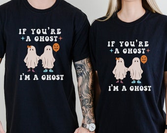 Matching Couples Shirts for Halloween, Halloween Crewneck T-Shirt for Dating Couple, Ghostly Couples Tee, His and Hers Halloweeners Tops