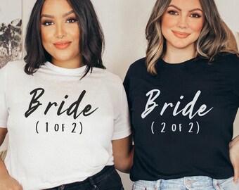 Matching Couples Crewneck T-Shirts for Lesbian Wedding, Hers and Hers Gift Shirts for Two Bride Wedding, Funny Couple Gift for Second Bride