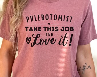 Phlebotomist Crewneck T-Shirt for Valentine's Day, Phlebotomist Vday Gift, Blood Bank Phlebotomist Tees, Medical Clinic Blood Tech Shirt