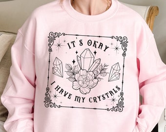 Crystal Lover Sweatshirt, Winter Crewneck, Boho Witch, Gift for Witch, Fleece Lined, Crystal Shirt, Fortune Teller Gift, Witchcore