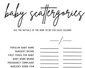 Minimalist Baby Scattergories Game| Minimalist Baby Shower Theme | Baby Scattergories | Baby Shower Games