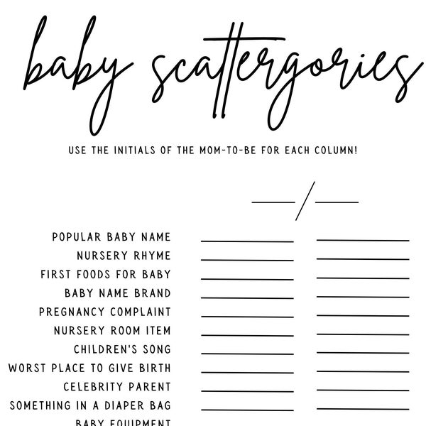 Minimalist Baby Scattergories Game| Minimalist Baby Shower Theme | Baby Scattergories | Baby Shower Games