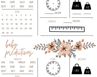 Floral Baby Prediction | Baby Prediction | Baby Shower Games | Floral Theme Baby Shower | Baby Shower Game | Baby Prediction Chart
