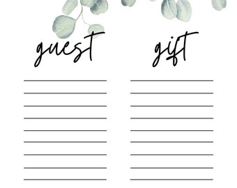 Greenery Gift Tracker | Gift Tracker | Baby Shower Gift Tracker | Baby Shower Decor | Greenery Theme Baby Shower | Baby Shower Games