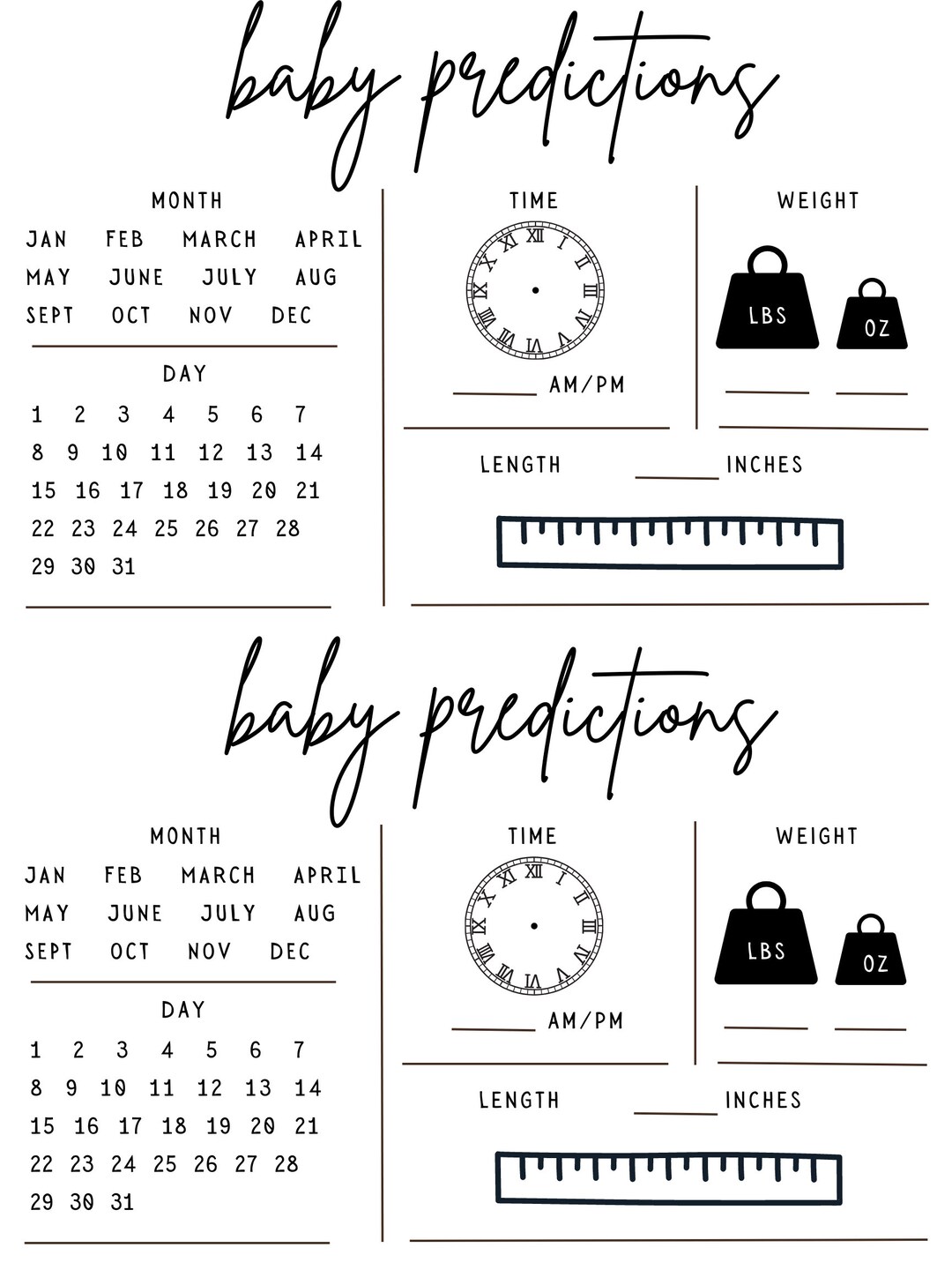 Minimalist Baby Prediction Chart | Minimalist Baby Shower Theme | Baby ...