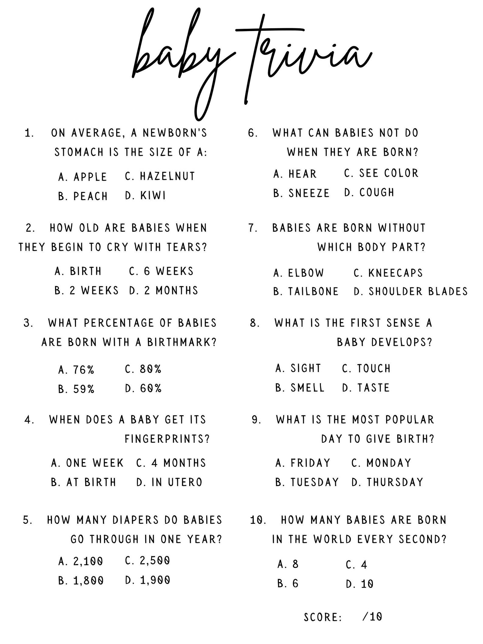 Minimalist Baby Trivia Baby Trivia Game Minimalist Baby Shower Theme