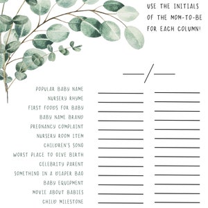 Groen Baby Scattergories-spel | Groen Baby Shower Thema | Baby Scattergories-spel | Babyshower Spelletjes