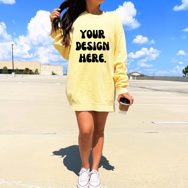 Comfort Colors 1566 Butter Mockup, Crewneck Mockup, Trendy Mock up 1566, 1566 Mockup Comfort Colors, Oversized Sweatshirt Mockup Butter 1566