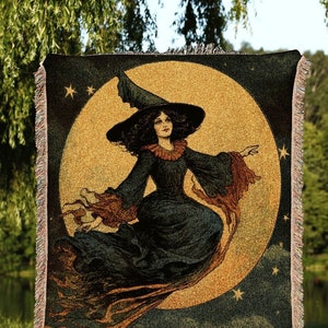 Spooky Halloween Witch Tapestry Woven Blanket Halloween Vintage Aesthetic | Witchy Decor Goth Aesthetic Halloween Spooky | Halloween Vintage