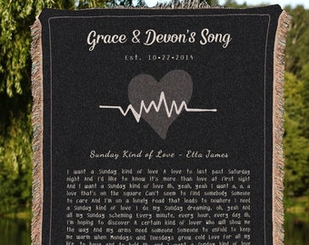 Couples Lyric Blanket Vintage | Custom Song Gift BFF Blanket Our Song Tapestry Woven Blanket Our Song First Dance Wedding Sentimental Gift |