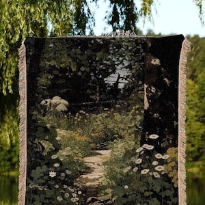 Dark Fairycore Woodland Tapestry | Renaissance Art Woven Blanket Victorian Gothic Aesthetic Tapestry Woven Botanical Fairy Decor Aesthetic