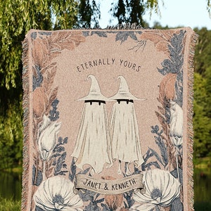 Pastel Goth 'Eternally Yours' Custom Ghost Blanket Personalized Couples Tapestry | Cottagecore Halloween Tapestry Ghost Blanket Halloween |