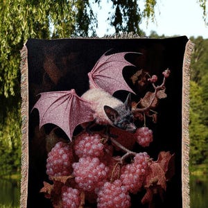 Mauve Pink Bat Tapestry Woven Throw Blanket Pastel Decor Halloween | Bat Tapestry Pastel Goth Art Gothic Decor Tapestry Woven Wall Hanging |