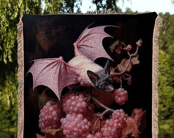 Mauve Pink Bat Tapestry Woven Throw Blanket Pastel Decor Halloween | Bat Tapestry Pastel Goth Art Gothic Decor Tapestry Woven Wall Hanging |