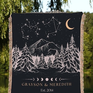 Constellation Tapestry Personalized | Custom Wedding Anniversary Gift Couples Custom Star Sign Blanket Woven Tapestry Thoughtful Wedding |
