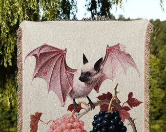 Victorian Gothic Pastel Tapestry Bat Blanket Woven Throw Pink Decor | Bat Tapestry Dark Botanical Bat Art Gothic Decor Tapestry Wall Hanging