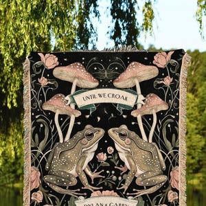 Until We Croak Frog Couple Throw Blanket | Woodland Mushroom Gothic Tapestry Woven Personalized Anniversary Cottagecore Gift for Frog Lover