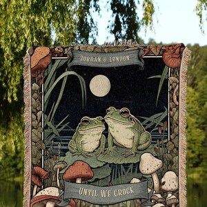 Cottagecore Frog Couple Blanket | Woodland Wedding Gift Funny Tapestry Woven Throw Vintage Frog & Toad Blanket Goblincore Custom Anniversary