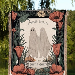 Cute Ghost Couple &#39;Til Death do us Part&#39; Personalized Wedding Blanket | Spooky Halloween Tapestry Woven Ghost Gifts Thoughtful Anniversary |