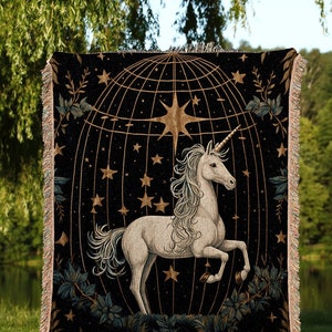 Whimsical Unicorn Tapestry Woven | Woven Tapestry Medieval Room Decor Cottagecore Art Fairycore Aesthetic Room Decor Mystic Tapestry Unicorn