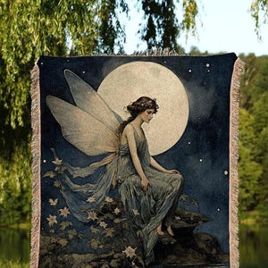 Woodland fairy Core Tapestry | Fairy Aesthetic Celestial Wall Art Cottagecore Decor Art Nouveau Tapestry Woven Art Blanket Fairycore Decor |