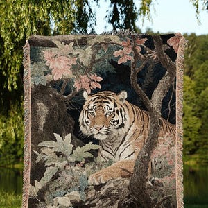 Tiger Painting Vintage Tapestry Woven Wall Hanging | Gothic Renaissance Blanket Woven | Whimsigoth Room Decor Jungle Aesthetic Art Blanket |