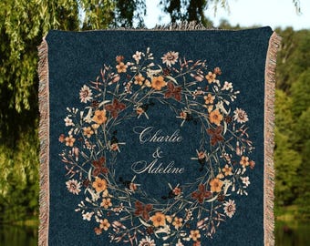 Personalized Wedding Tapestry | Personalized Last Name Gift Blanket Wedding Monogram Couple Keepsake Blanket Anniversary Mr And Mrs Initials