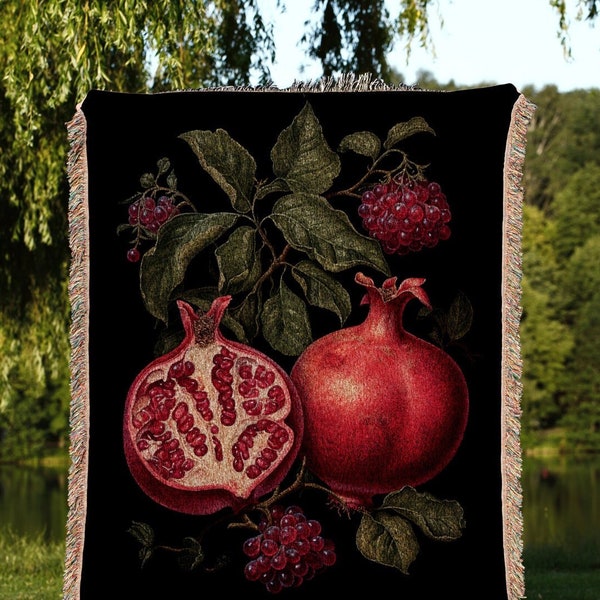 Pomegranate Blanket Woven Wall Art | Vintage Pomegranate Painting Tapestry Woven | Baroque Decor Aesthetic Pomegranate Tapestry Cottagecore