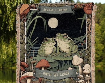 Cottagecore Frog Couple Blanket | Woodland Wedding Gift Funny Tapestry Woven Throw Vintage Frog & Toad Blanket Goblincore Custom Anniversary