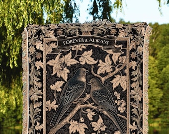 Love Birds Personalized Blanket for Couple | Dark Academia Aesthetic Custom Woven Throw Gothic Gift for Girlfriend 'Til Death do us Part' |