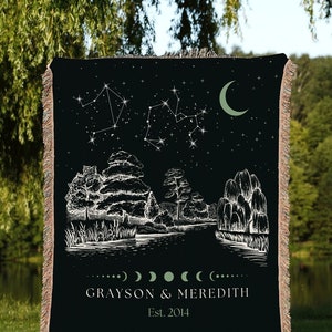 Astrology Blanket Couples Gift | Personalized Wedding Anniversary Gift Couples Custom Star Sign Blanket Woven Tapestry Thoughtful Wedding |