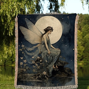 Woodland fairy Core Tapestry | Fairy Aesthetic Celestial Wall Art Cottagecore Decor Art Nouveau Tapestry Woven Art Blanket Fairycore Decor |
