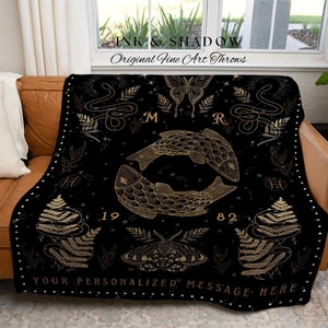 Mystical Zodiac Blanket Pisces | Pisces Blanket Custom Star Sign Gothic Woven Blanket Witchy Room Decor Pisces Custom Astrology Personalized