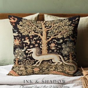 Morris Pillow Dragon Medieval | Crowcore Tapestry Pillow Cottagecore Room Decor Folklore Aesthetic Victorian Gothic Maximalist Gift for Home