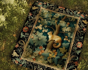 Botanical Morris Picnic Blanket | Forest Theme Decor Woven Tapestry Cottagecore Reading Corner Dark Fairycore Room Mystical Woodland Throw |