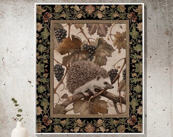 Earth Tone Wall Tapestry Hedgehog | Whimsy Woodland Rustic Throw Blanket Cozy Rustic Throw Housewarming Gift Hedgehog Wallhanging Tapestry