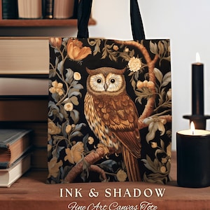 Bookish Owl Tote Bag | Whimsical William Morris Inspired Shoulderbag Aesthetic Gothic Tapestry Tote Woven Victorian Fairy Core Owl Gift |