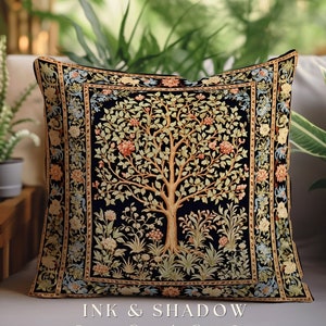 Tree of Life Pillow Ornate | William Morris Inspired Accent Pillow Cushion Woven Medieval Aesthetic Pastel Danish Renaissance Room Decor |